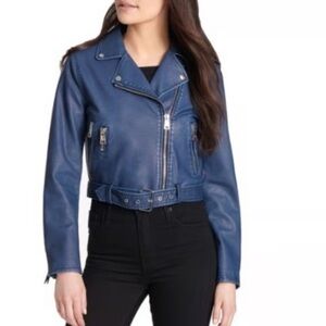Levi’s navy blue, belted MOTO vegan leather jacket. Size 2XL.  NWT